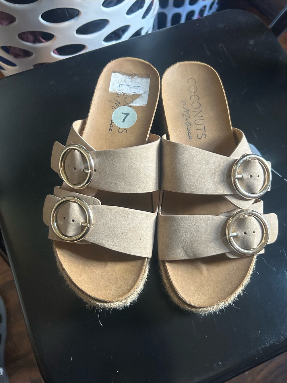 Coconuts by Matisse Neutral Tan Double-Buckle Slide Sandals